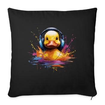 Canard en caoutchouc écoutant de la musique avec des écouteurs - Housse de coussin décorative 45 x 45 cm - noir - Devant