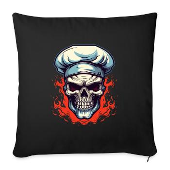 Crâne avec toque de chef - Housse de coussin décorative 45 x 45 cm - noir - Devant