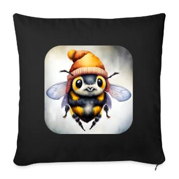 Abeille d’hiver fraîche avec chapeau et écharpe - Housse de coussin décorative 45 x 45 cm - noir - Devant