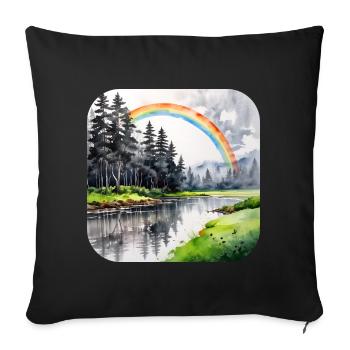 Landschaft mit Regenbogen - Sofakissenbezug 45 x 45 cm - Schwarz - Vorne