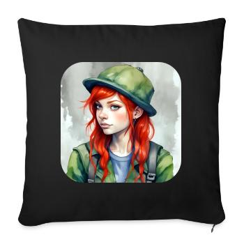 Jolie fille d’anime aux cheveux roux Irlande - Housse de coussin décorative 45 x 45 cm - noir - Devant