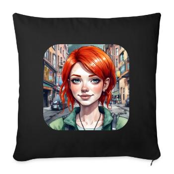 Cool girl with red hair - Sofa pillowcase 17,3'' x 17,3'' (45 x 45 cm) - black - Front