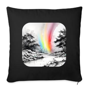 Landschaft mit Regenbogen - Sofakissenbezug 45 x 45 cm - Schwarz - Vorne
