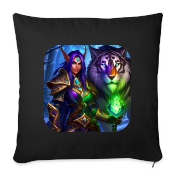 Stolze Fantasy Elfen Kriegerin und Tiger - Sofakissenbezug 45 x 45 cm - Schwarz - Vorne