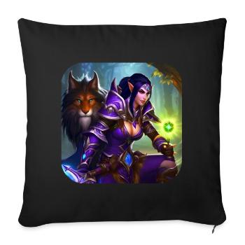 Stolze Fantasy Elfen Kriegerin mit Löwe - Sofakissenbezug 45 x 45 cm - Schwarz - Vorne