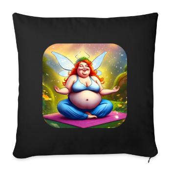 Grosse fée de yoga mignonne en position de bouddha - Housse de coussin décorative 45 x 45 cm - noir - Devant