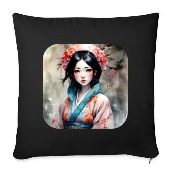 Jolie fille manga anime dans le style geisha - Housse de coussin décorative 45 x 45 cm - noir - Devant