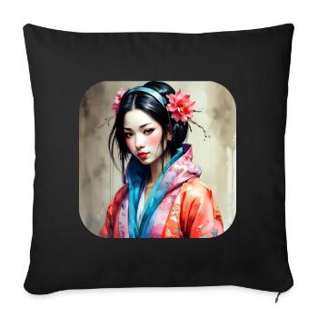 Fille manga anime cool dans le style geisha - Housse de coussin décorative 45 x 45 cm - noir - Devant
