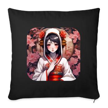 Jolie fille manga anime dans le style geisha - Housse de coussin décorative 45 x 45 cm - noir - Devant