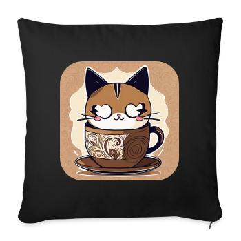 Cute Coffee Cat - Sofa pillowcase 17,3'' x 17,3'' (45 x 45 cm) - black - Front