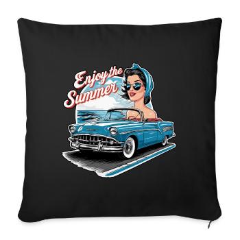 Femme cabriolet Profitez de l’été des années 1950 1960 - Housse de coussin décorative 45 x 45 cm - noir - Devant