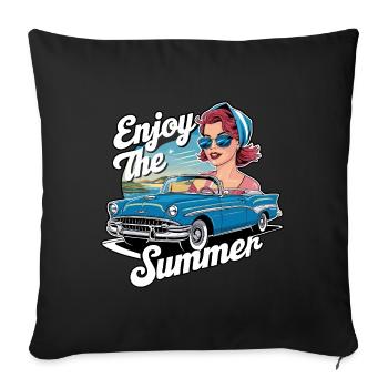 Femme cabriolet Profitez de l’été des années 1950 1960 - Housse de coussin décorative 45 x 45 cm - noir - Devant