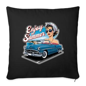 Femme cabriolet Profitez de l’été des années 1950 1960 - Housse de coussin décorative 45 x 45 cm - noir - Devant