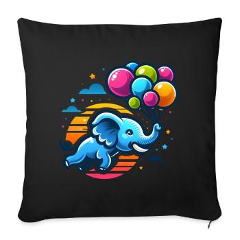 Éléphant volant avec des ballons colorés - Housse de coussin décorative 45 x 45 cm - noir - Devant
