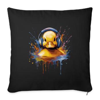 Bébé canard écoutant de la musique avec des écouteurs - Housse de coussin décorative 45 x 45 cm - noir - Devant