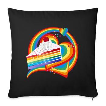 Morceau de gâteau arc-en-ciel à la crème et à la cerise - Housse de coussin décorative 45 x 45 cm - noir - Devant
