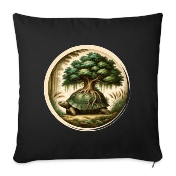 Schildkröte mit einem Bonsai auf dem Rückenpanzer - Sofakissenbezug 45 x 45 cm - Schwarz - Vorne