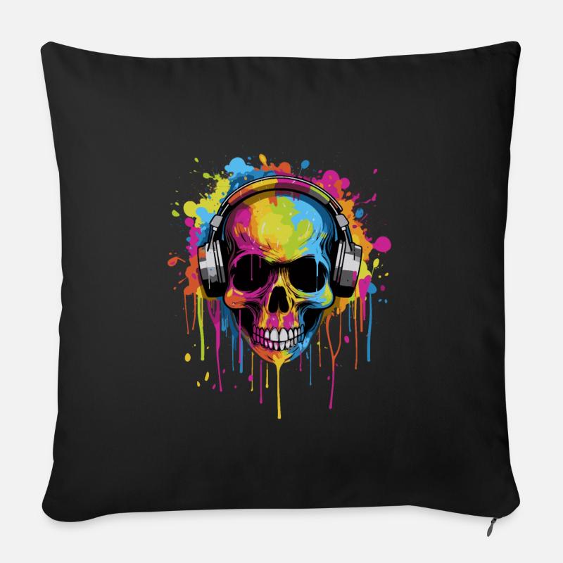 Zombie Skull Disc Jockey - Housse de coussin décorative 45 x 45 cm - noir