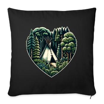 Living close to nature with a teepee tent in the forest - Sofa pillowcase 17,3'' x 17,3'' (45 x 45 cm) - black - Front