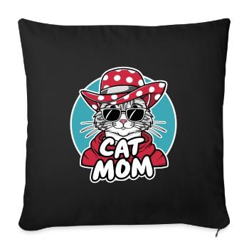 Cat Mom Lustige Katze mit Sonnenbrille und Kleider - Sofakissenbezug 45 x 45 cm - Schwarz - Vorne