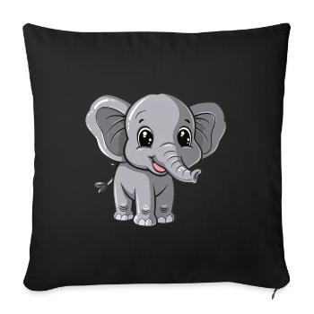 Niedlicher Grauer Baby Elefant Blick - Sofakissenbezug 45 x 45 cm - Schwarz - Vorne