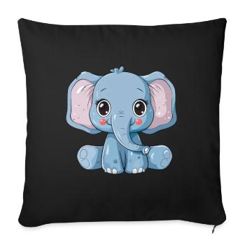 Mignon éléphant bleu avec de grands yeux - Housse de coussin décorative 45 x 45 cm - noir - Devant