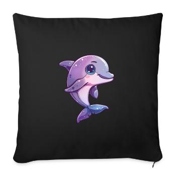 Dauphin souriant et joueur - Housse de coussin décorative 45 x 45 cm - noir - Devant
