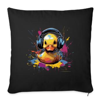 Canard en caoutchouc écoutant de la musique avec des écouteurs - Housse de coussin décorative 45 x 45 cm - noir - Devant