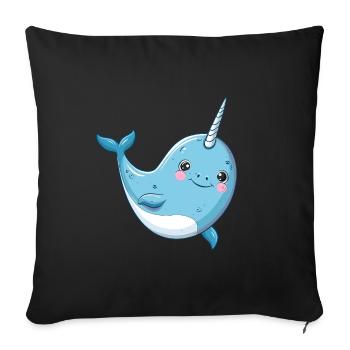 Monde sous-marin ludique de la licorne narval - Housse de coussin décorative 45 x 45 cm - noir - Devant