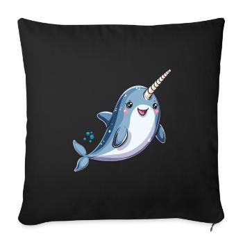 Playful narwhal motif for marine animal fans - Sofa pillowcase 17,3'' x 17,3'' (45 x 45 cm) - black - Front
