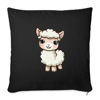 Alpaga mignon avec de grands yeux - Housse de coussin décorative 45 x 45 cm - noir - Devant