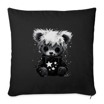 Ours en peluche Emo mignon - Housse de coussin décorative 45 x 45 cm - noir - Devant