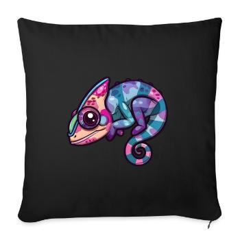 Caméléon coloré Fantaisie aux grands yeux - Housse de coussin décorative 45 x 45 cm - noir - Devant