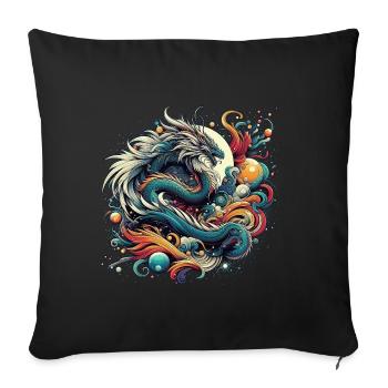 Dragon mystique dans des tourbillons abstraits colorés - Housse de coussin décorative 45 x 45 cm - noir - Devant