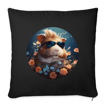 Cochons d’Inde et fleurs - Housse de coussin décorative 45 x 45 cm - noir - Devant