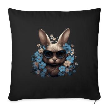 Lapin cool avec des fleurs - Housse de coussin décorative 45 x 45 cm - noir - Devant
