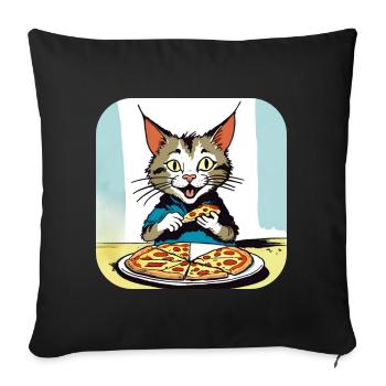 Le chat adore la pizza - Housse de coussin décorative 45 x 45 cm - noir - Devant