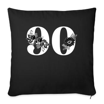 Nummer 90 Schwarze Blumen - 90. Geburtstag Blumen - Sofakissenbezug 45 x 45 cm - Schwarz - Vorne