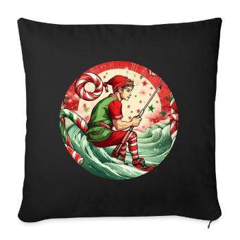 Pêche aux elfes de Noël - Housse de coussin décorative 45 x 45 cm - noir - Devant