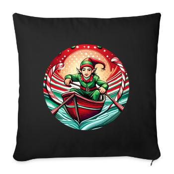 Aviron de lutin de Noël - Housse de coussin décorative 45 x 45 cm - noir - Devant