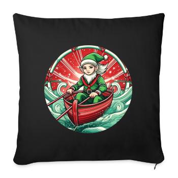 Aviron de lutin de Noël - Housse de coussin décorative 45 x 45 cm - noir - Devant