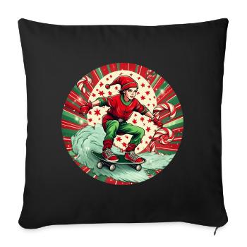 Weihnachtself Skateboarding - Sofakissenbezug 45 x 45 cm - Schwarz - Vorne