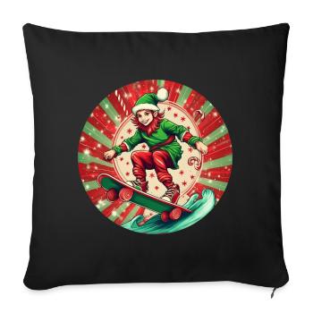 Weihnachtself Skateboarding - Sofakissenbezug 45 x 45 cm - Schwarz - Vorne