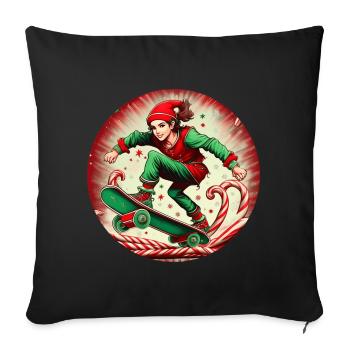 Weihnachtself Skateboarding - Sofakissenbezug 45 x 45 cm - Schwarz - Vorne