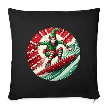 Christmas elf surfing - Sofa pillowcase 17,3'' x 17,3'' (45 x 45 cm) - black - Front