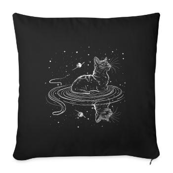 Cat swims through universe with stars - Sofa pillowcase 17,3'' x 17,3'' (45 x 45 cm) - black - Front