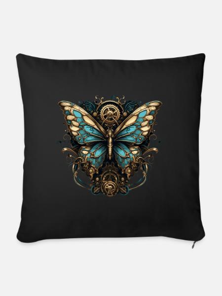 Steampunk Schmetterling - Sofakissenbezug 45 x 45 cm - Schwarz