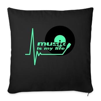 Music is my Life Pulse Heartbeat Vinyl Music Logo - Sofa pillowcase 17,3'' x 17,3'' (45 x 45 cm) - black - Front