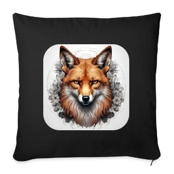 Fuchs mit Blumen - Sofakissenbezug 45 x 45 cm - Schwarz - Vorne