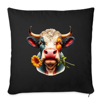 Cow flower flowers - Sofa pillowcase 17,3'' x 17,3'' (45 x 45 cm) - black - Front